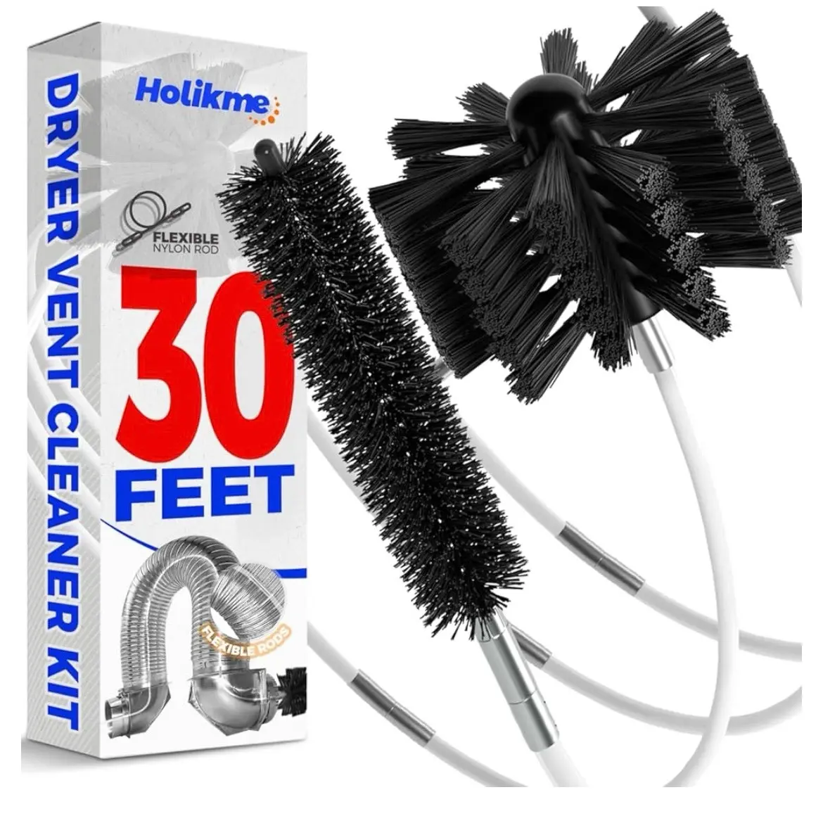 30 Feet Dryer Vent Cleaner Kit, Flexible Lint Brush with Drill Attachment, Fireplace Chimney Brushes Extends Up to 30 Feet  Lightweight Cleaning products
