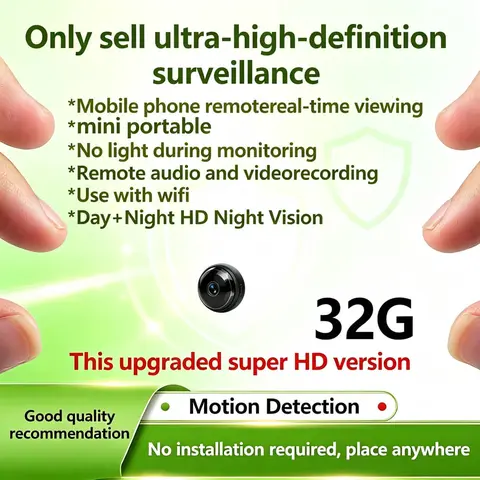 QQ Brand 1296p Ultra HD Mini Portable Safety Security Camera - Built-in Li-ion Battery, Wireless Plug-in, Network-Free Phone Remote Control, Night Vision, WIFI, Indoor-Outdoor Intelligent Charging Monitoring Recorder Set