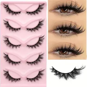 5 Pairs Cartoon Cat Eye False Eyelashes Extension Set, 3D Fine Strip Lashes, Natural Look, Lightweight & Comfortable, Perfect for Daily Wear, Makeup Eyelashes Extension, Faux Strip Lashes