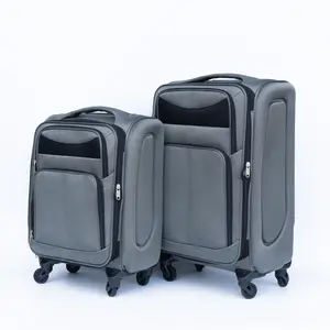 Two-piece Luggage Set Oxford Cloth Rolling Suitcase No Combination Lock Spinner Wheels Grey 20/24in Travel Bag