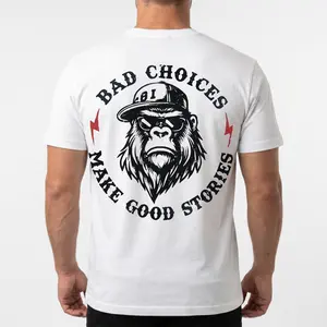 BAD CHOICES MAKE GOOD STORIES Chimpanzee Print Men's T-shirt Short Sleeve Black Graphic Crewneck Soft Cotton Casual Stylish