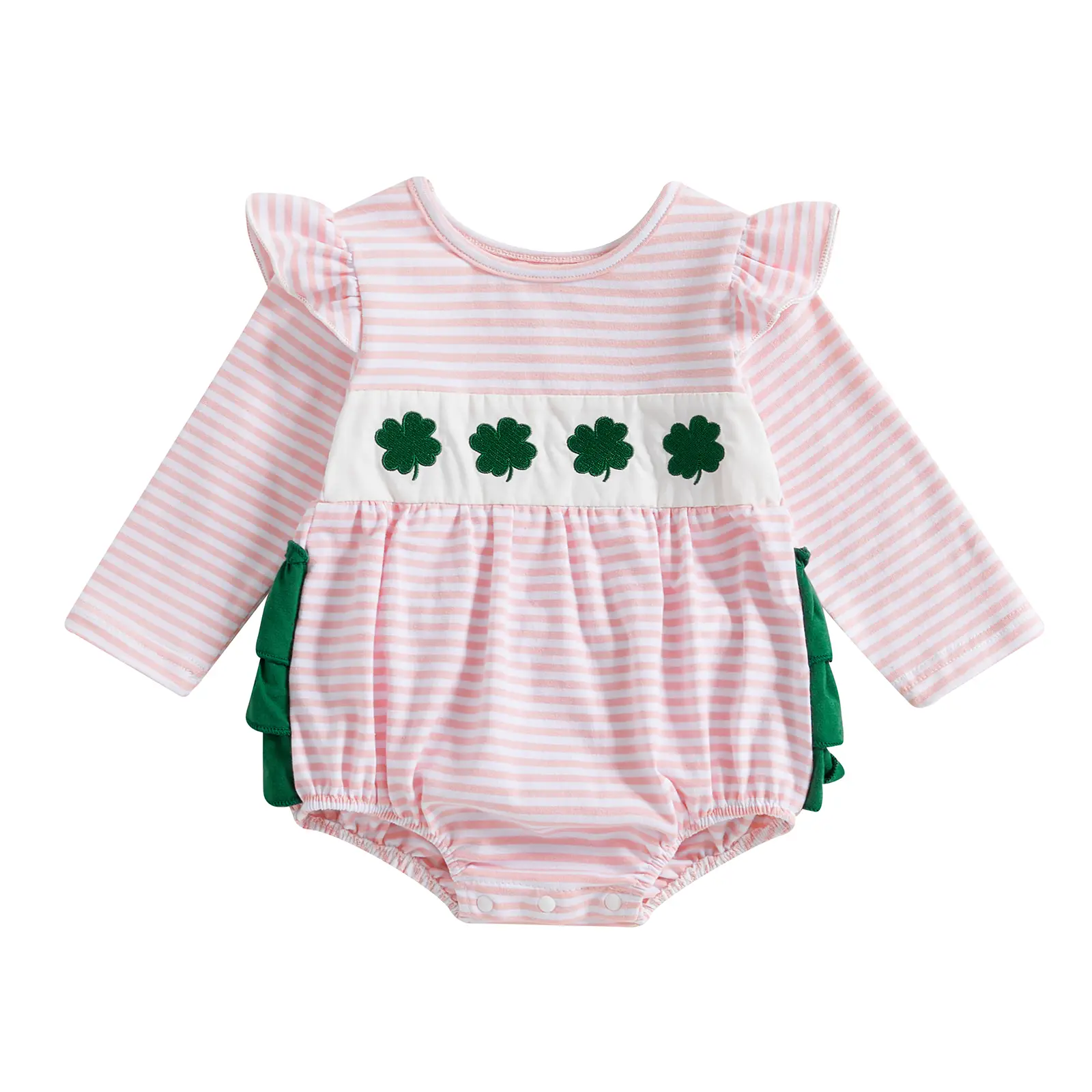 Baby Boy Girl St Patrick's Day Outfit Embroidery Long Sleeve Bubble Romper Sweatshirt Bodysuit