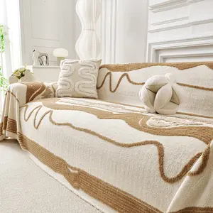 1pc Wave Pattern Embroidered Sofa Cover, Scratch-Resistant Pet-Friendly Non-Slip Design, Reusable Washable Sofa Protector for All Seasons