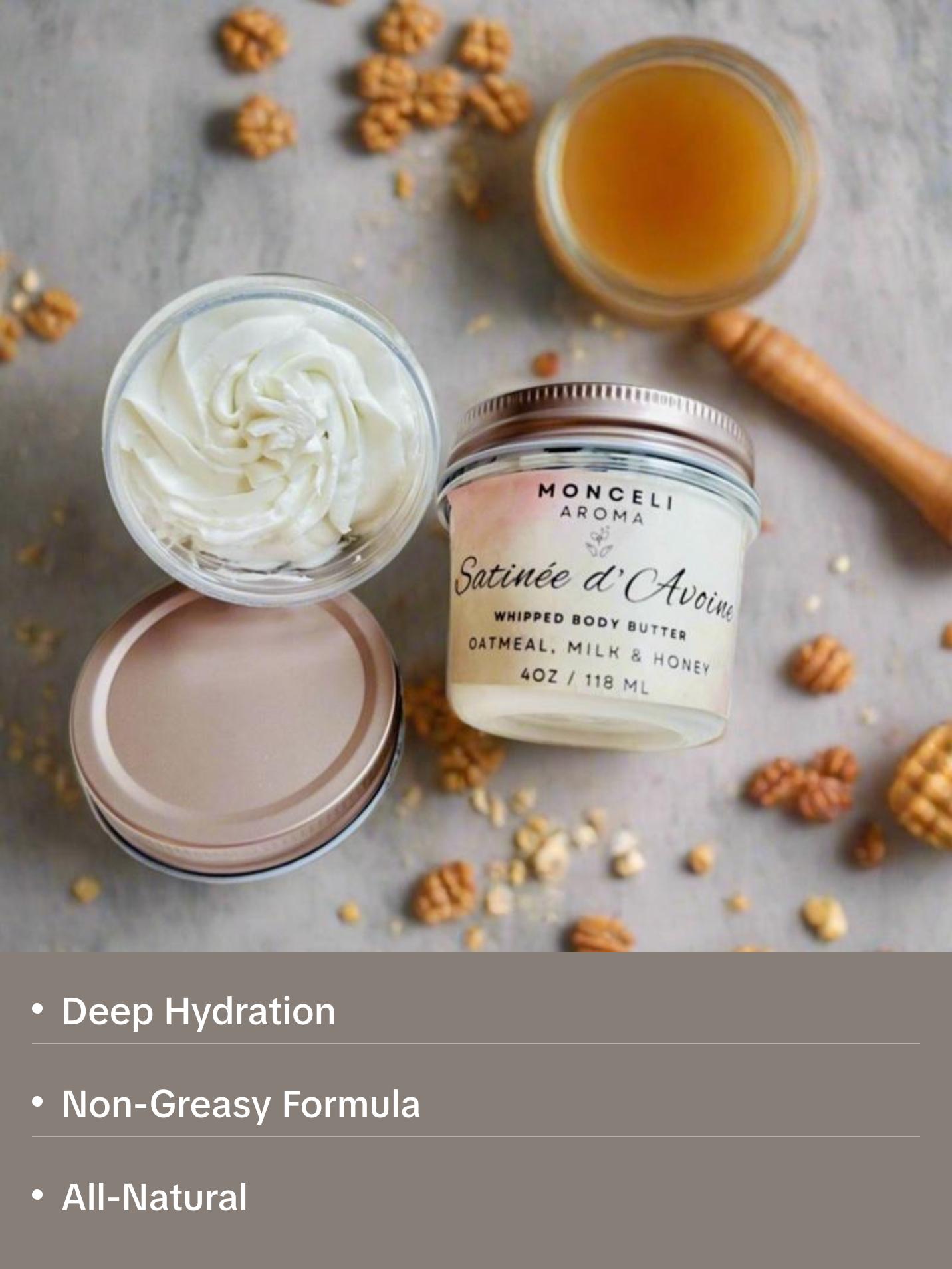 Monceli Aroma Whipped Body Butter - Oatmeal, Milk & Honey 4oz / 118 ml skin care product Monceli Aroma Whipped Body Butter - Oatmeal, Milk & Honey 4oz / 118 ml skin care product