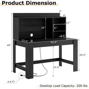 Tangkula Computer Desk with Hutch & Charging Station, Home Office Writing Study Desk with Storage Shelves, Cable Management Hole, Laptop Desk, Desk for Bedroom, Computer Workstation (Black)