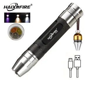 HaixnFire SV260 LED Rechargeable Three Light Source Jade and Jewelry Appraisal Flashlight, 365NM Ultraviolet Gemstone Jade Beeswax Detector, White, Yellow, and 365 Purple Light Multifunctional Flashlight.