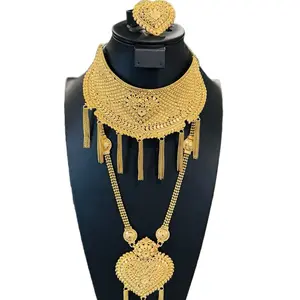 Choker and long Necklace Set Elegant Gold-Tone Tassel Necklace & Earrings Set for Women - Fashionable Statement Jewelry for Special Occasions
