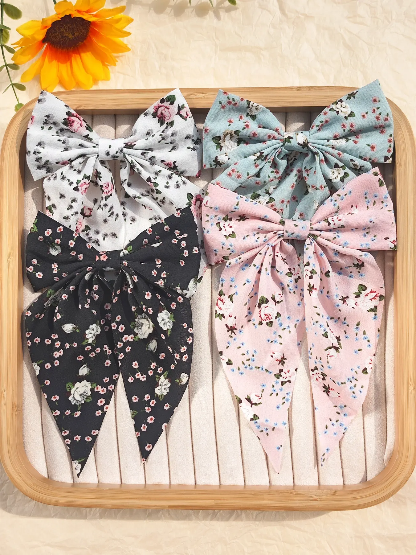 2/4pcs women's floral bow hair clip, elegant back of the head decorative hair clip, suitable for afternoon tea, campus sweet hair accessories, New Year gifts, daily casual hair accessories, Flower Hair Clips, Hair Clip Set