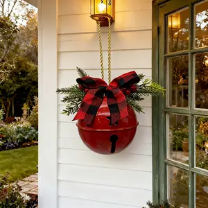 Ornamental Cast Iron Christmas Bell with Butterfly Pendant, Burgundy & Doorbell, Durable Hanging Bell for Door, Window, Holiday Decoration, Home Decor Ornaments