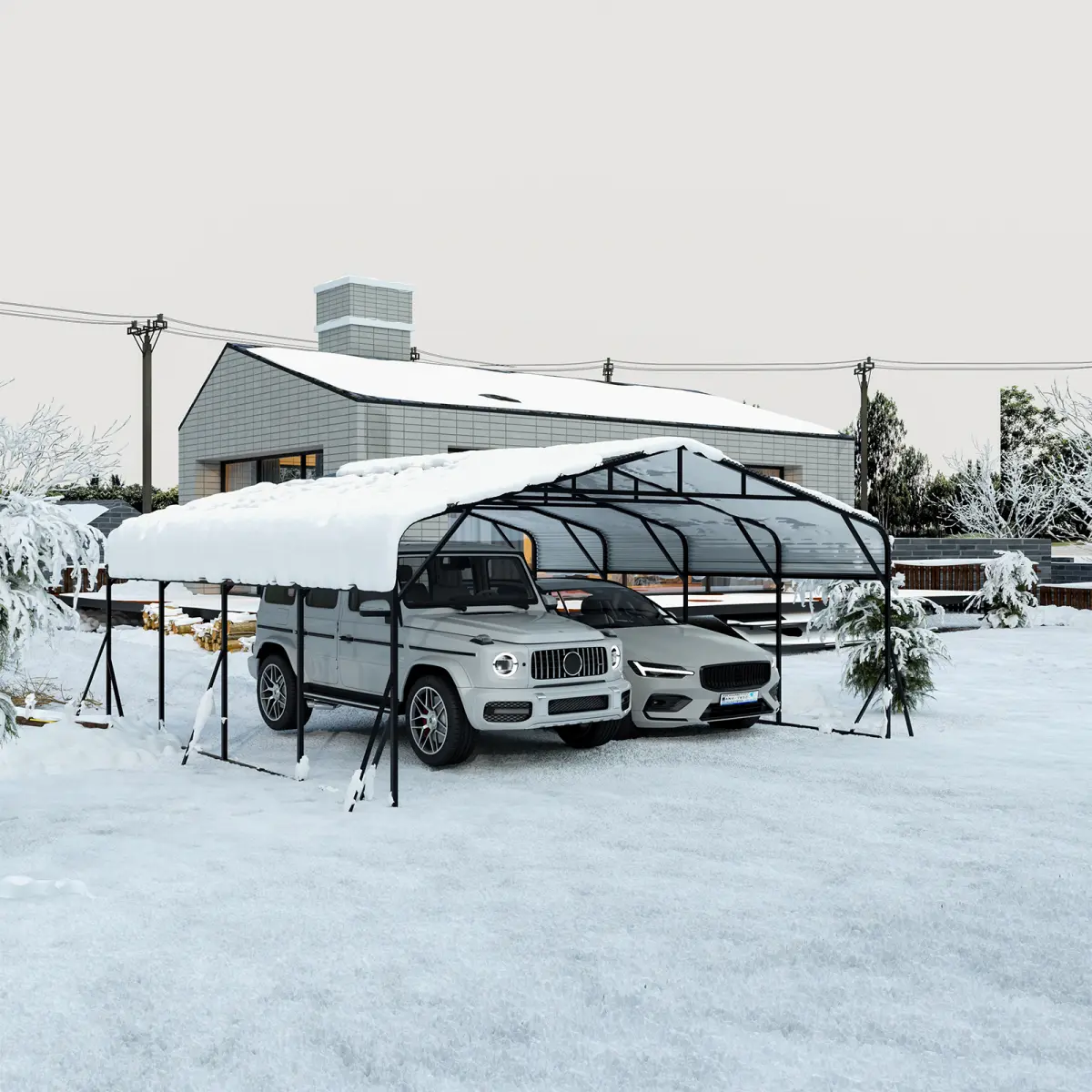 20x20ft Heavy-Duty Metal Carport, Galvanized Steel Frame, Rust-Proof Roof Protection, Detachable Side Panels, Wind & Snow Resistant Certified, Portable Garage for Vehicles/RV