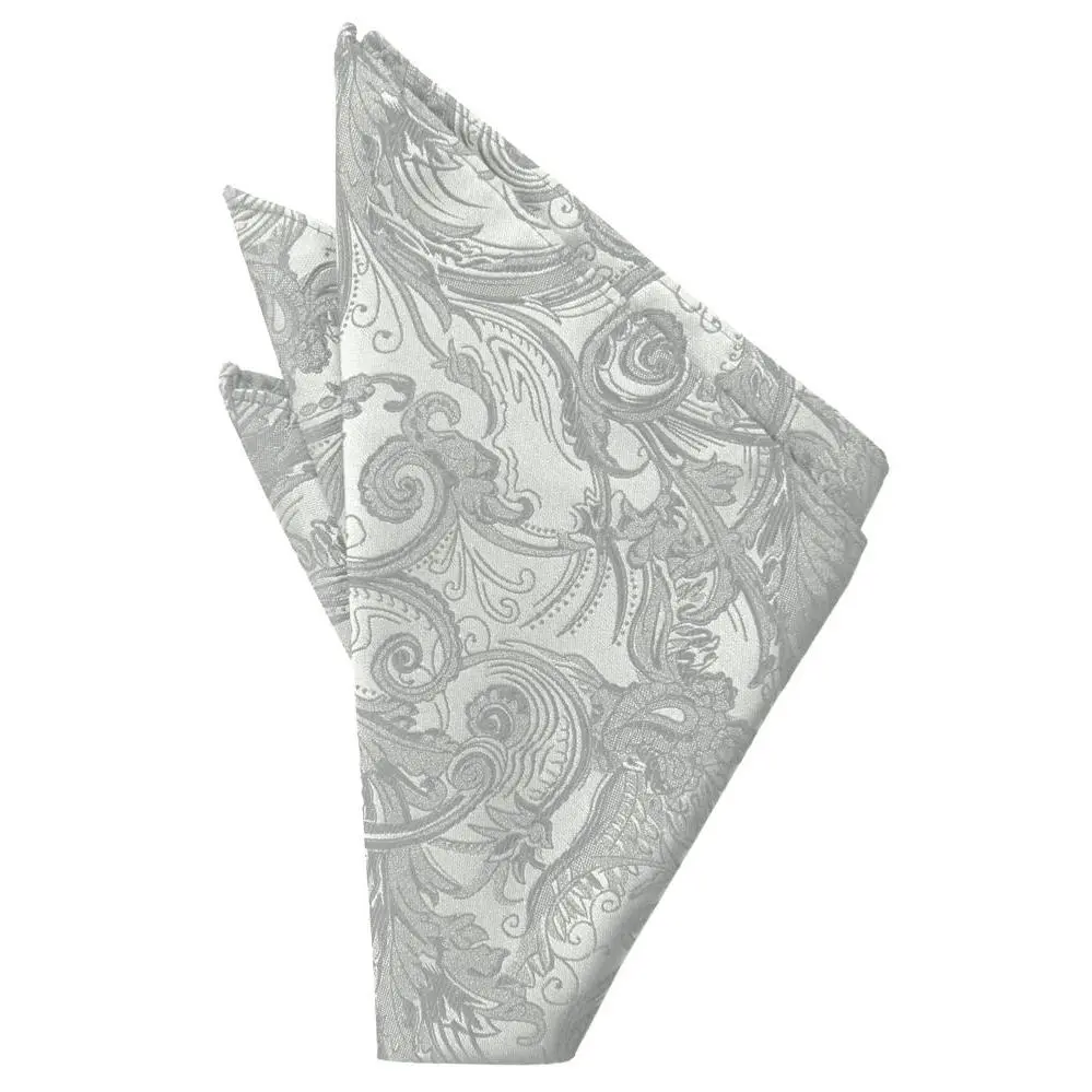 Platinum Paisley Silk Pocket Square