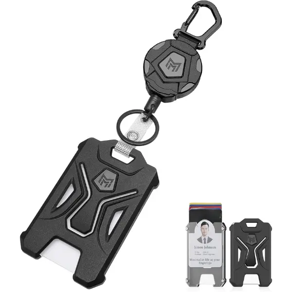 Retractable Badge Holder,Heavy Duty Carabiner Clip Keychain Badge Reel,Tactical ID Card Key Holder with 31.5" Retractable, Black