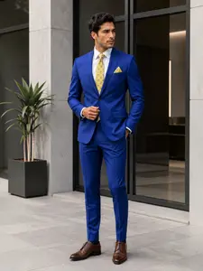 Men's Slim Fit 2-Piece Suit Set – Modern Business & Wedding Suit | 2 Button Notch Lapel | Flat Front Pants | Black, Navy, Medium Grey & Indigo Blue