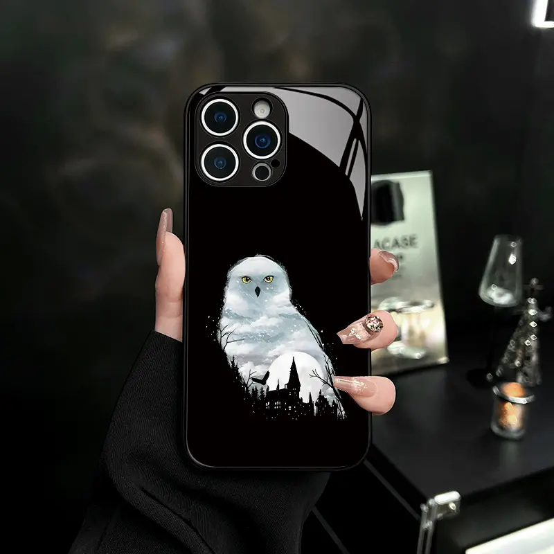 Snowy Owl Magic Castle Glass iPhone Case, Night Fantasy Design Phone Case for iPhone 17 Pro Max 16 15 Plus 14 13 12 11 XR XS, Shockproof Durable Protective Case