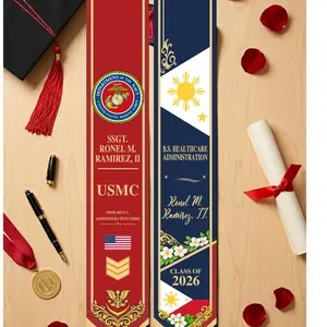 Personalized Military Heritage Graduation Stole | USMC, Philippines Flag Sash | Class of 2026