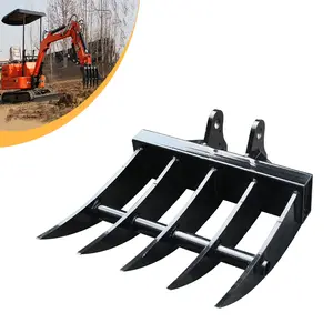 Mini Excavator Rake Attachment for 1-Ton Diggers 25MM/0.98in Thickened Manganese Steel Backhoe Accessories - Land Clearing, Debris & Soil Management