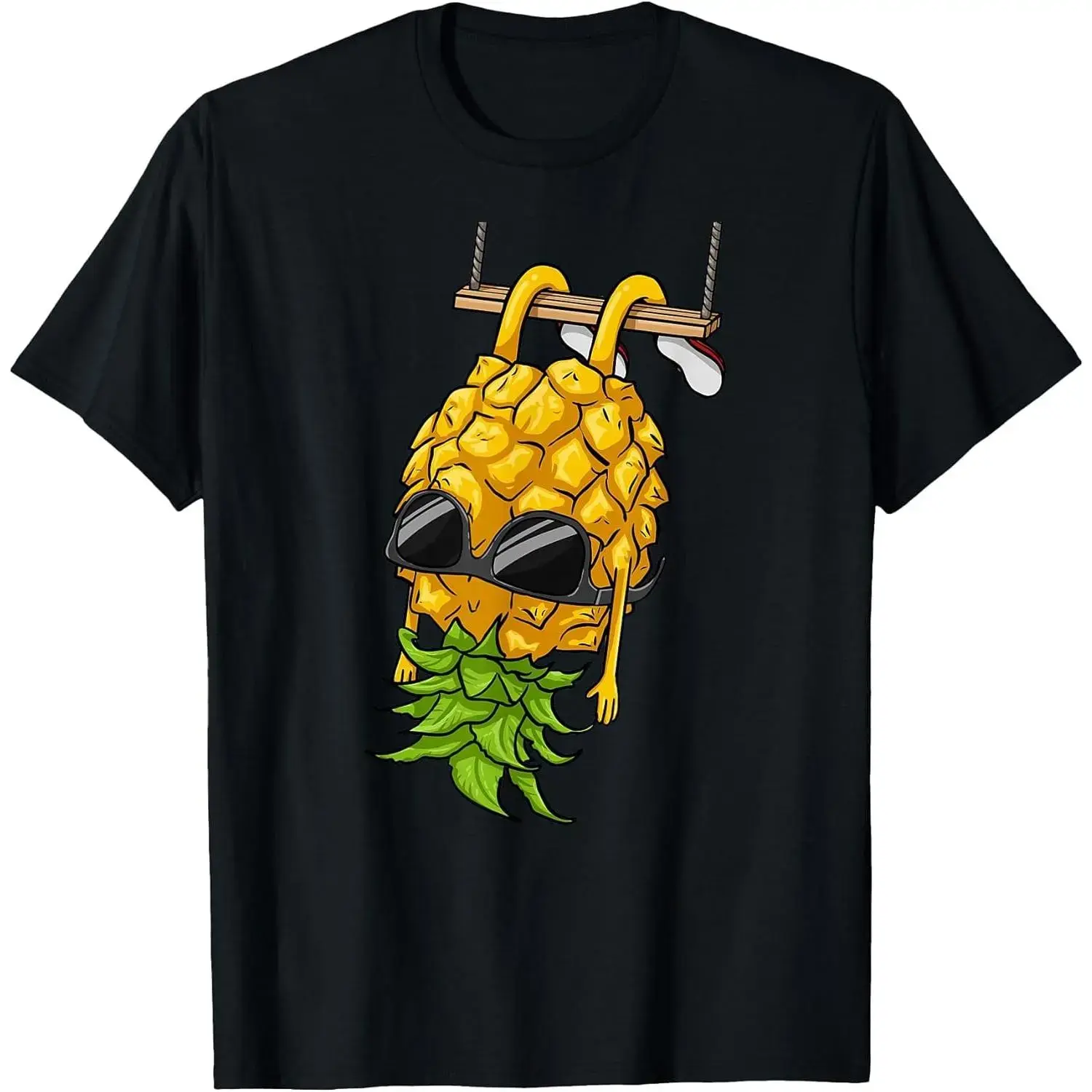 100%25cotton Swinging Pineapple Cartoon Swinger Upside Down Pineapple T-Shirt