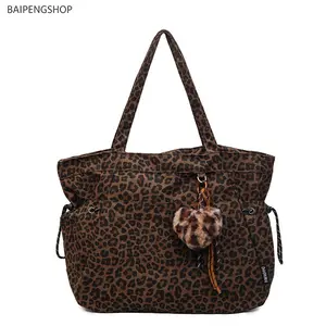 Leopard Print Plush Pendant Tote Bag Large Capacity Single Shoulder Crossbody Handbag Versatile Stylish Casual Purse Practical Daily Work Accessory for Women Ladies Daily Shopping Commute