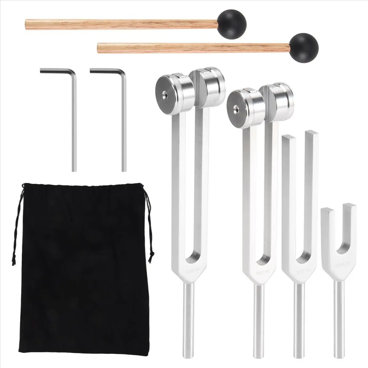 Non-Magnetic Aluminum Alloy Compact Durable Tuning Fork Set - 4 Forks Set (128Hz,136.1Hz,512Hz,4096Hz) with Ergonomic Design Reflex Hammer, for Meditation Lovers, Chakra Healing, Thoughtful Gifts