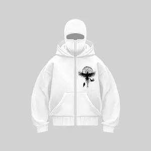 Men’s Balaclava Zip Hoodie – Warm Winter Casual Sweatshirt with Hooded Face Mask and Zipper Design, Sports Jacket for Outdoor Activities, Men’s Wear, Polyester