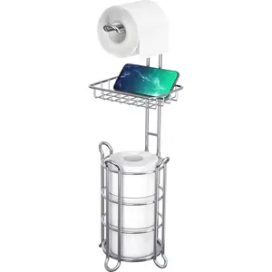Toilet Paper Roll Holder Vetical Bathroom Tissue Holders Free Standing with Middle Shelf Storage Reserve Mega Rolls/Phone/Wipe-Paper Towel Rack for Home Decor Organiser Metal