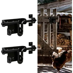 Black Slide Bolt Gate Latch - Dual Mode Installation Design | Heavy Duty Gate Latches with Padlock Hole for Wooden/Vinyl Fence & Barn Doors, 2 Pack