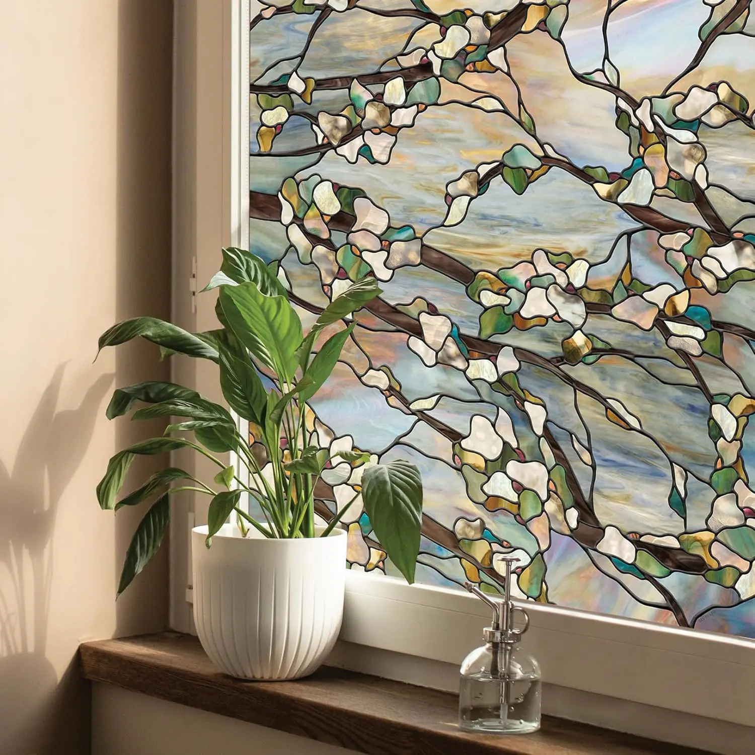 Sunset Window Privacy Film by - Decorative Stained, Static Cling, Blocks Views, Not Light, UV Protection, in Heat, Cold, and Humidity, USA - 24 x 36 Inch