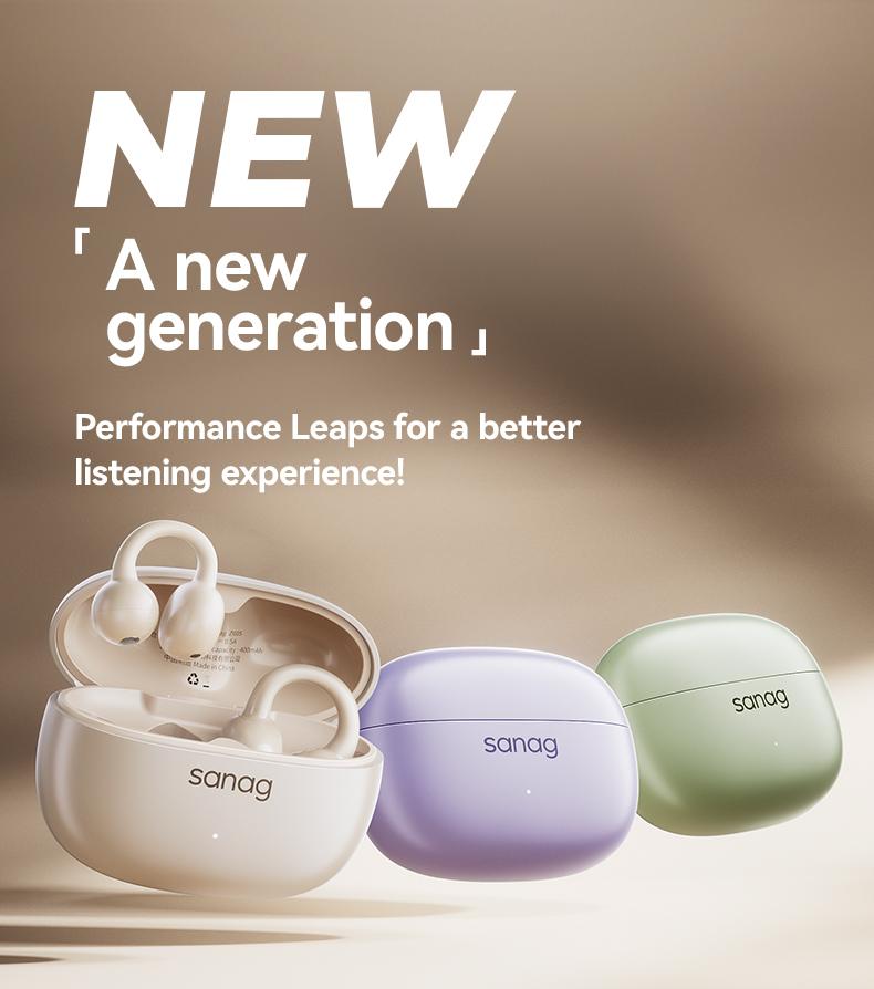 Sanag Z60S Open-ear wireless Bluetooth headset with comfortable wearing, HiFi stereo sound, stable call, and IPX4 waterproof. Perfect for sports, work, and daily use.