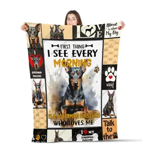 Doberman Pinscher Dog First Thing I See Every Morning All Season Blanket, Doberman Pinscher Dog Decor, Gifts For Dog Lovers, Sofa Throw Blanket Comfort Warmth Soft Blanket Fleece Blanket, Sherpa Blanket