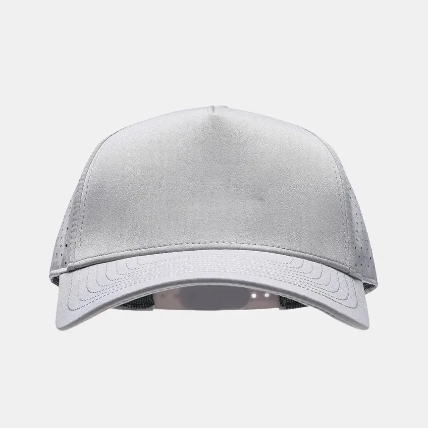 Performance Grey Running Cap Laser Perforated Breathable Athletic Hat Quick Dry Sport Cap for Gym and Workout