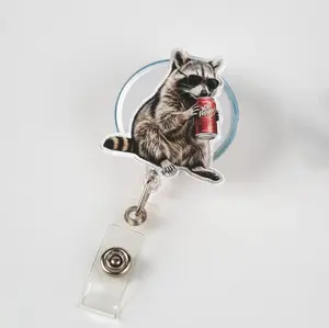 Funny Dr PP Raccoon Badge Reel, Cool Raccoon with Sunglasses Acrylic ID Holder, Sarcastic Soda Lover Nurse Teacher Gift, Retractable Clip