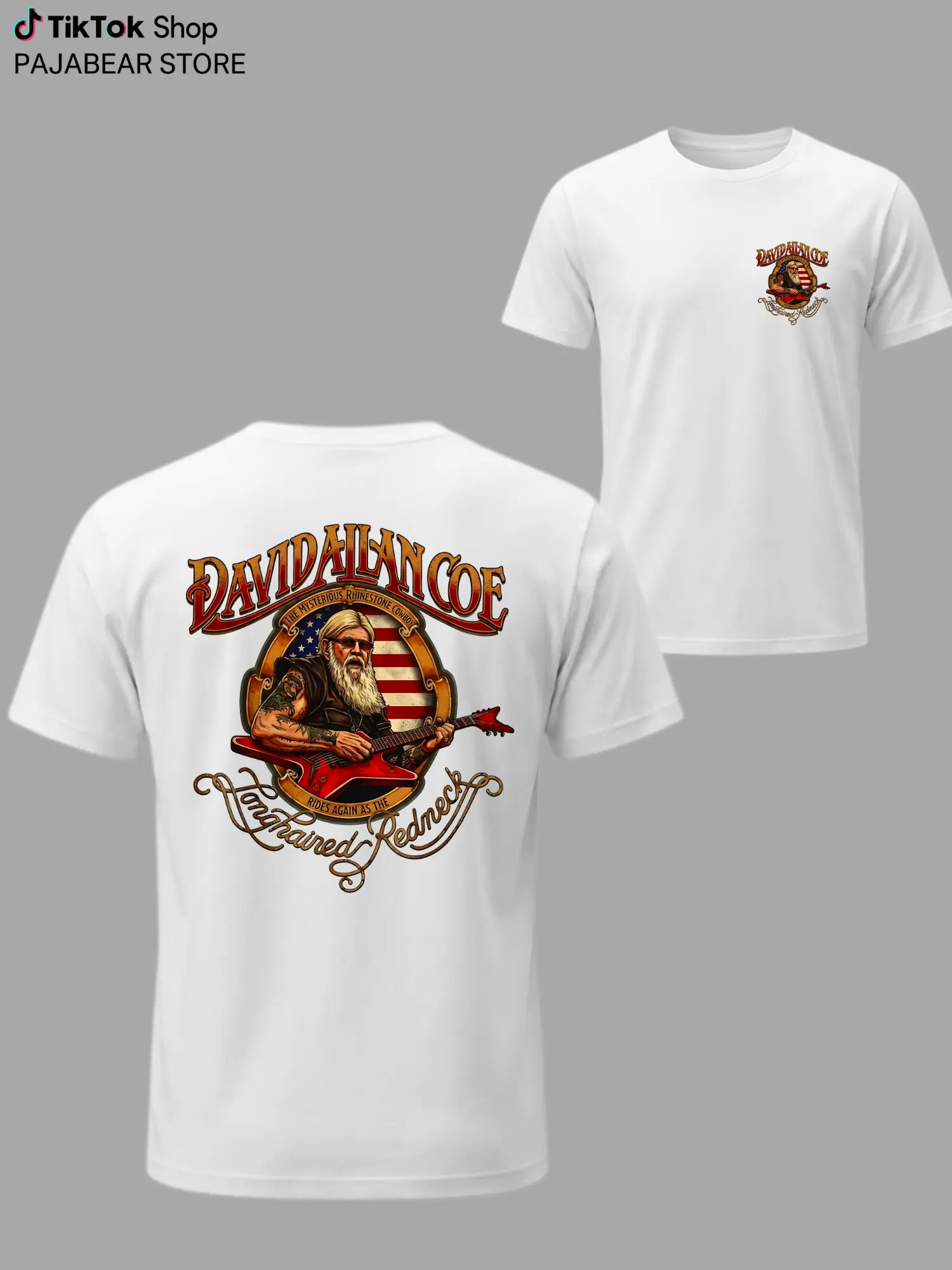 Outlaw Country Guitar Legend T-Shirt, Vintage Western Music 2-Sided Graphic Tee, Bearded Cowboy American Flag Shirt, Southern Rock Biker Apparel, Retro Concert Gift for Men and Classic Country Fans