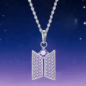 Purple/Silver Rhinestone ARMY BANGTAN Bracelet and Earrings — Perfect for concert and everyday wear