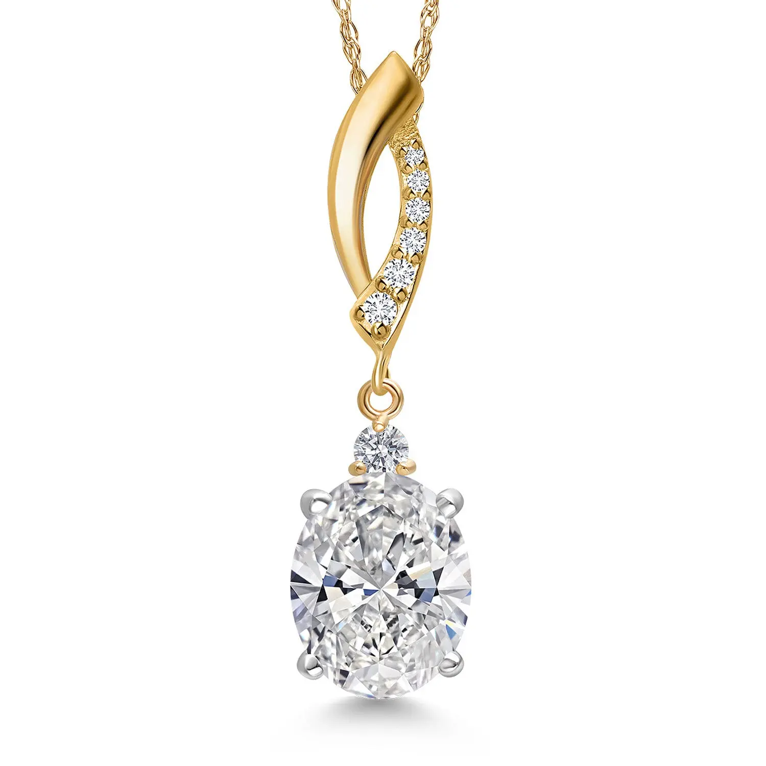 2.13 Cttw IGI Certified Lab Grown Diamond in 925 Silver and 10K Yellow Gold Pendant for Women | Oval Center Diamond 2.00 Ct | D-E Color | VS1-VS2 Clarity | Gold Necklace for Women | 18 Inch Chain