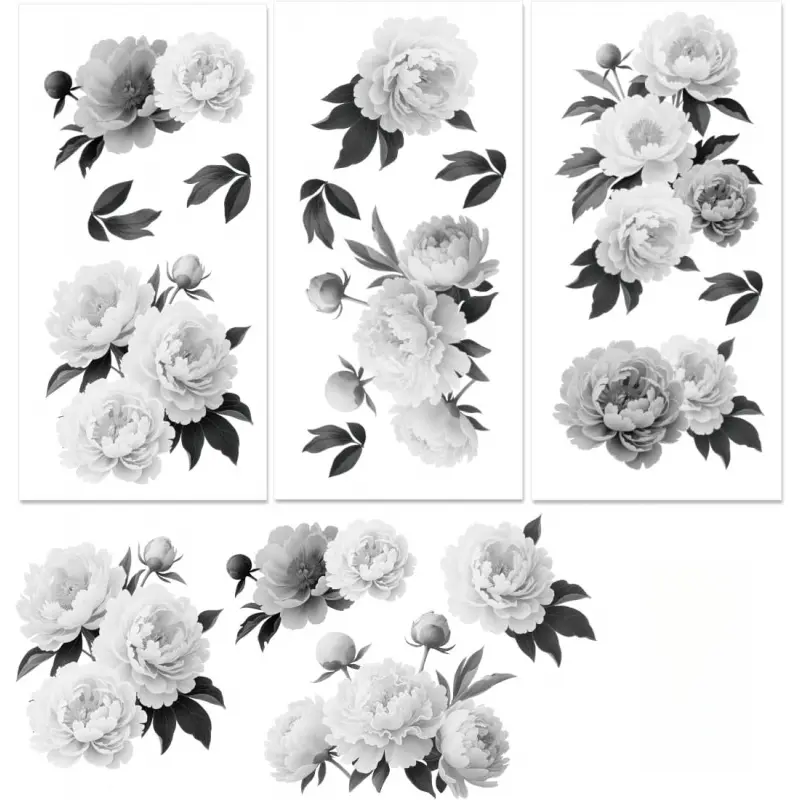 3 Sheet Retro Black and White Peony Flower Furniture Decals, Cabinet Stickers for Dresser Drawer Kitchen Vanity Farmhouse, Removable Vinyl Stickers, Easy Peel and Stick, Medium Pattern