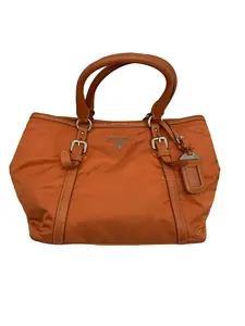 Pre-owned PRADA Orange Nylon Leather Trim Tote Bag /BB01629003/9003