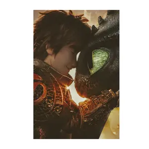 Hiccup and Toothless Poster, Emotional Friendship Scene from How to Train Your Dragon, Dragon and Rider Bond Fantasy Wall Art Print