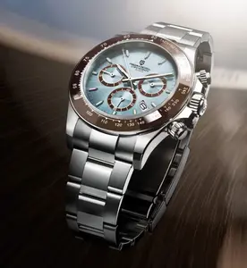 Mens sports automatic watch sapphire stainless steel waterproof chronograph luxury