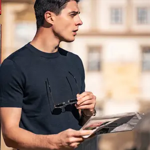 Boveme Men's Short-Sleeve Wool-Blend Ribbed Knit T-Shirt - Plain Round Neck, Business Casual Menswear Knitwear Tops, Comfortable, Breathable, Soft, High-Quality, Machine-Washable, Shortsleeve