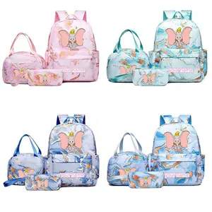 Cartoon character themed marble patterned school backpack three piece set, including handbag and pencil case, supports name customization, cute and fun student travel equipment with adjustable shoulder straps, made of nylon material