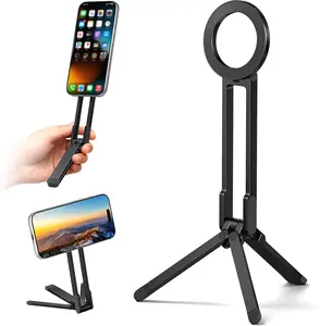 Magnetic Phone Tripod Stand Mini Foldable Pocket Tripod with Dual-Sided Magnet Quick Mount Aluminium Alloy Compatible with iPhone 16/15/14/13/12 MagSafe Tablet for Vlogging Live Streaming Photography Video Recording Stable Portable Landscape Smartphone