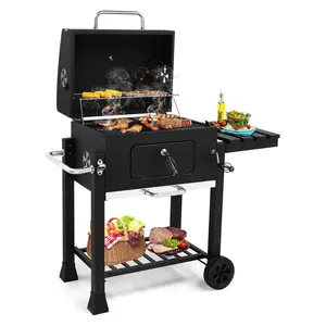 Ubesgoo Large Barrel Charcoal BBQ Grills With 794 SQ.IN. Cooking Area, Outdoor Barbecue Grill With Adjustable Charcoal Tray & Foldable Side Table For Backyard Patio Picnic