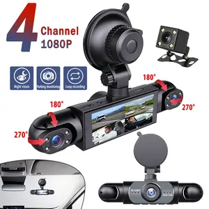 4 Channel Dash Camera for Car - 1080P HD Front Rear Left Right Lens Coverage Car DVR Recorder with Free 64GB Memory Card Quality Night Vision F1.8 Aperture Infrared Lights Loop Recording Crash Lock Easy Installation