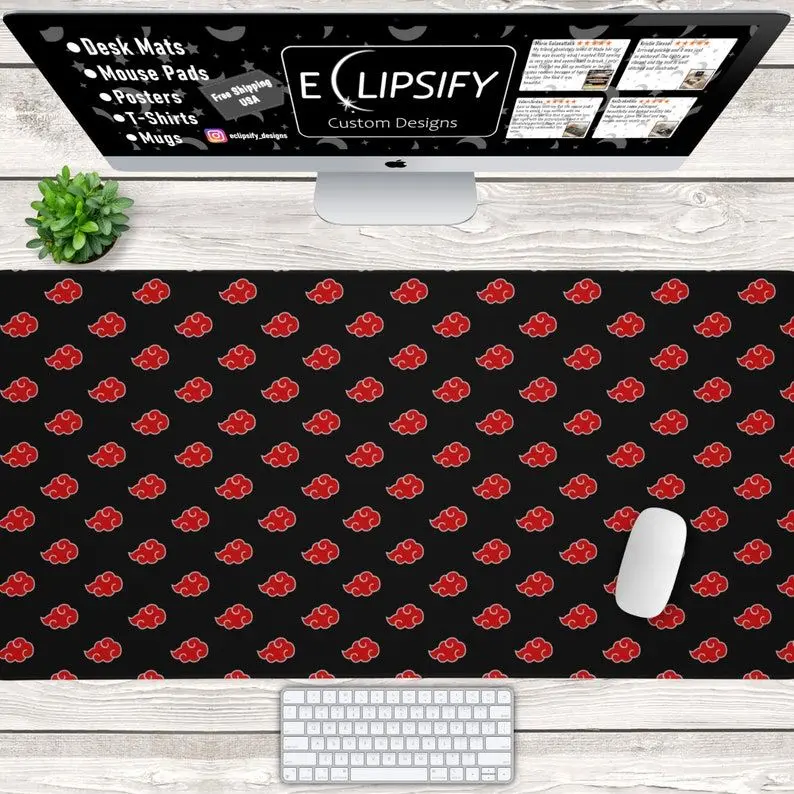 Anime Clouds Mouse Pad, Clouds Desk Mat, Ninja Clouds, Red Mouse Pad, Ninja, Black, Clouds Desk Mat, Gaming Mouse Pad, Gaming Desk Mat