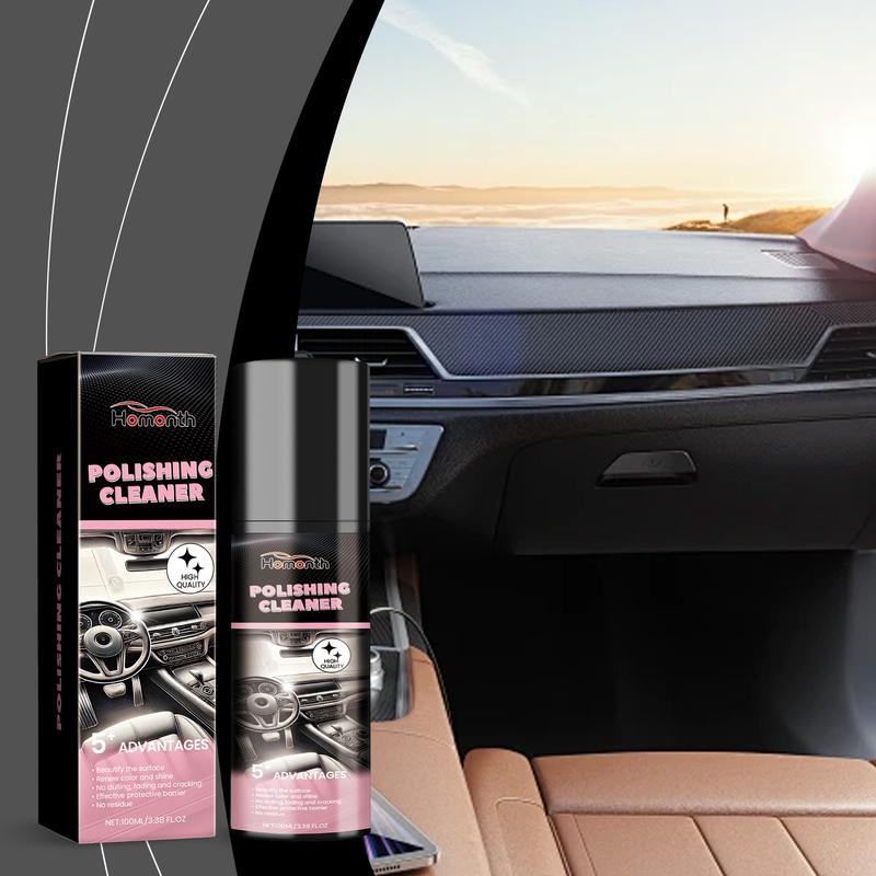 Car Interior Polish Cleaner, Interior Plastic and Leather Restorer, Deep Cleaning Shine and Renew Spray, Removes Dirt Grime and Stains, Protects Against Dust Fading and Aging, Long Lasting Gloss Auto Interior Care for Dashboard Door Panel and Trim