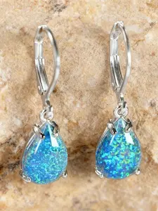 Exquisite Hoop Earrings Water Drop Design- Synthetic Opal Metal Coating Dangle Earrings for Women & Girls Holiday Party Engagement Earrings, Perfect for Wedding Jewelry, Daily Wear Anniversary Gift Water Drop Shape