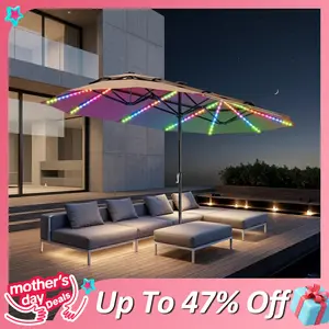 【2-Tier】 Phivilla 13ft Double-Sided Patio Umbrella with RGB Solar LED Lights, Double Vent Top & Base – Extra Large Backyard & Pool Umbrella, Summervibes