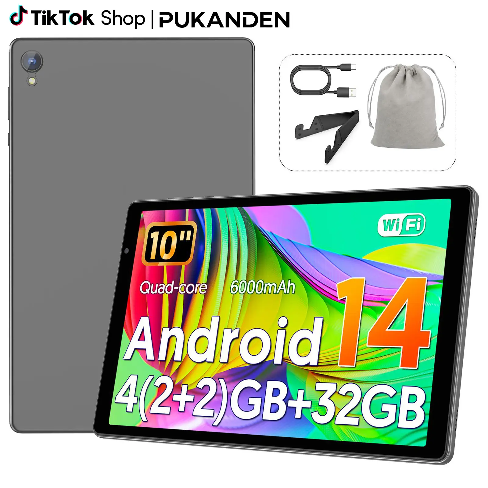 10-Inch 2026 Android 14 Tablet, Quad-Core CPU, 2GB RAM + 32GB ROM, Wi-Fi Enabled, 1280×800 IPS Screen, 6000mAh Battery, Fashionable Colors, Dual Cameras, Ideal for Education, Entertainment & Gifting