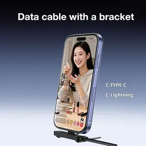 Charging Cable with stand，USB-C to USB-C or USB-C to Lightning， 240W Fast Charging Cable（Only C-C），3.28 FT/1.2M，Invisible Stand Charging Cable，Flat USB c Cable,USB c Cable Right Angle，for iPhone 17 Series, Samsung Galaxy S25 S24 Ultra etc (Black)