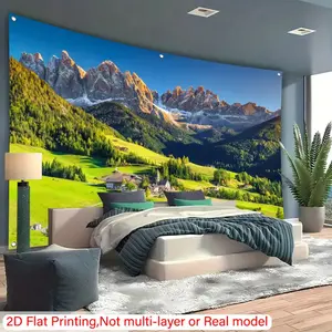 1pc Ultra Large Nature Landscape Tapestry - 2D Flat Printing, Polyester, Vibrant Mountain & Green Valley Scene, Perfect for Garden, Party, or Home Decor, Ideal Gift for Friends & Family, Garden Decor |     Serene Landscape |     Durable Fabric, Outdoor De